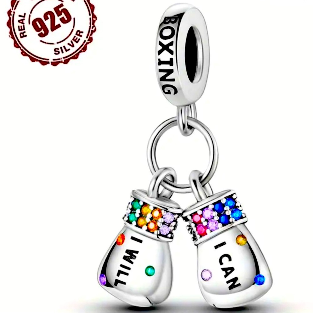 925 Sterling Silver Boxing Glove bracelet necklace charm NWT